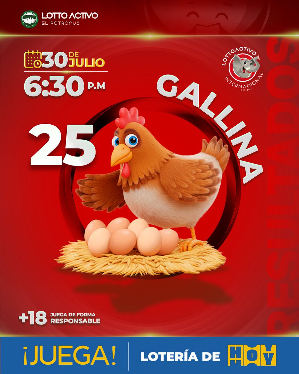 lottoactivo's tweet photo. #Lottoresultado del 30/07/2026

(Resultado oficial para la República de Venezuela) 

SORTEO #1604-K

06:30 PM - 25 GALLINA

#venezuela #lottoactivo

Disfruta de LottoActivoRD Internacional en ⬇
www.https://t.co/cMHhKcXMXa

Siempre LottoActivo 💚 https://t.co/yyx1oSyHLL