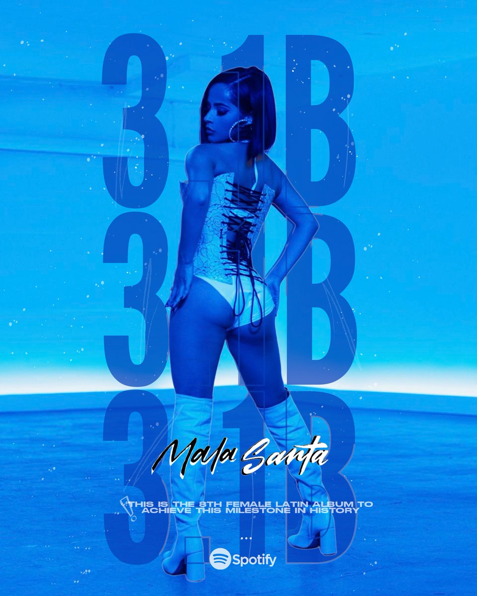 BeckyGOnStats's tweet photo. "MALA SANTA (A)" by @iambeckyg has surpassed 3.1 BILLION STREAMS on Spotify.  

— It's Becky G's FIRST album to achieve this mark. https://t.co/CUu3ugWTRx