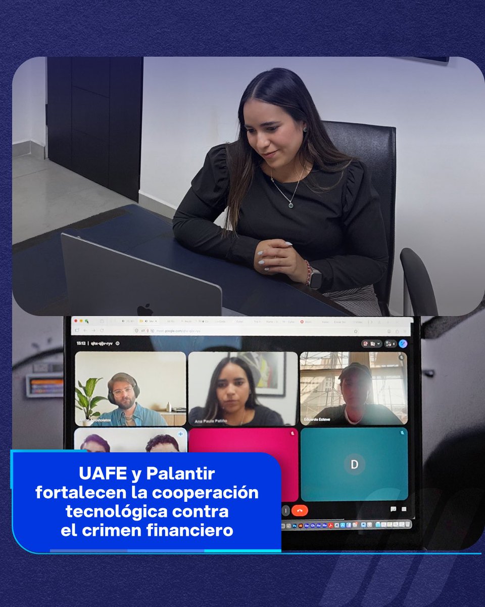 UAFE_EC's tweet photo. La directora general, @anipatinoc, se reunió con representantes de @PalantirTech para analizar soluciones de Inteligencia Artificial que fortalezcan la inteligencia financiera. La innovación tecnológica es clave para prevenir y combatir el lavado de activos y otros delitos. 🇪🇨 https://t.co/V08oVvTfNH