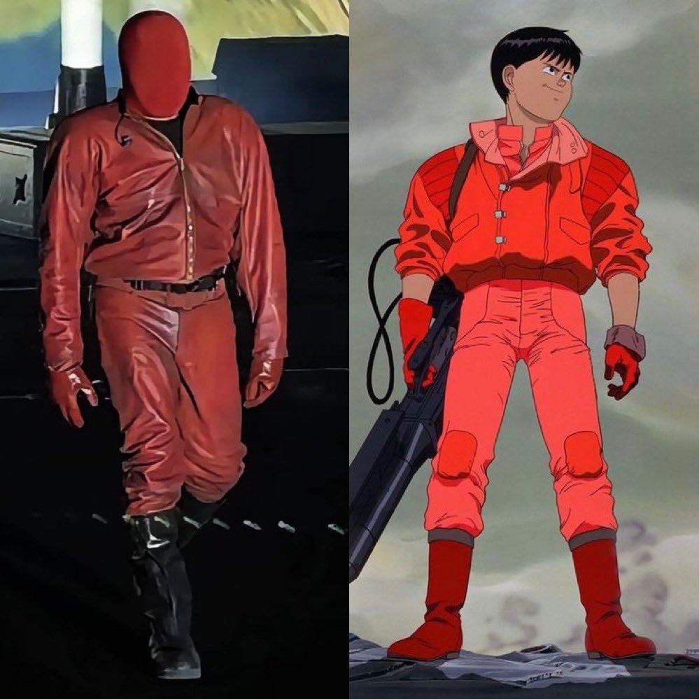 yzyupdates's tweet photo. Ye takes inspiration from Akira again on tour, wearing an all-red outfit inspired by Kaneda’s iconic look tonight in Madrid, Spain. 

His current stage design also draws inspiration from the classic anime. 🇯🇵🔥 https://t.co/zpjji3bQOR