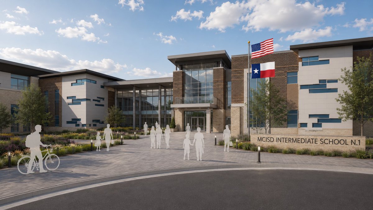 MCISD_RBLX's tweet photo. RELEASED: The Magnolia Creek ISD Board of Trustees has approved the official rendering for MCISD Intermediate School No. 1. Inspired by a Modern Hill Country architectural theme, the design blends timeless Texas materials with bright, student-centered learning spaces. https://t.co/R8OxVWurLM