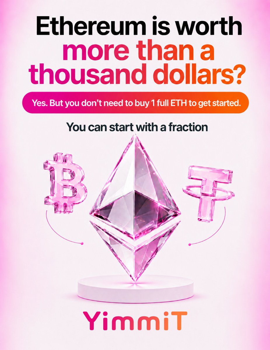 yimmitcom's tweet photo. Ethereum is much more than a cryptocurrency. ✨

It is a digital network where applications, payments
and blockchain-based tools operate.

ETH is the native asset used within this ecosystem.
And while the price of one full unit may seem high,
ETH can be divided into smaller fractions.

You do not need to start big.
Learn about the technology,
explore its possibilities
and move at your own pace. 🌐

Discover Ethereum with YimmiT.

Informational content only.
Not financial advice.