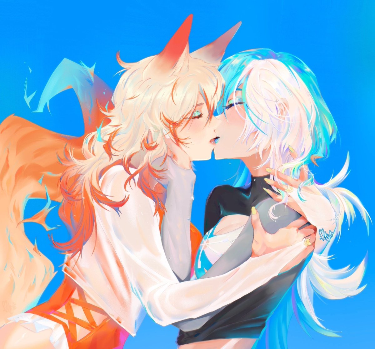 Metsyales's tweet photo. Passionate kisser + gentle kisser

Re-upload cuz twitter erased the art :) 👍 #MarvelRivals #WhiteFox #LunaSnow https://t.co/BqZs20qfFx