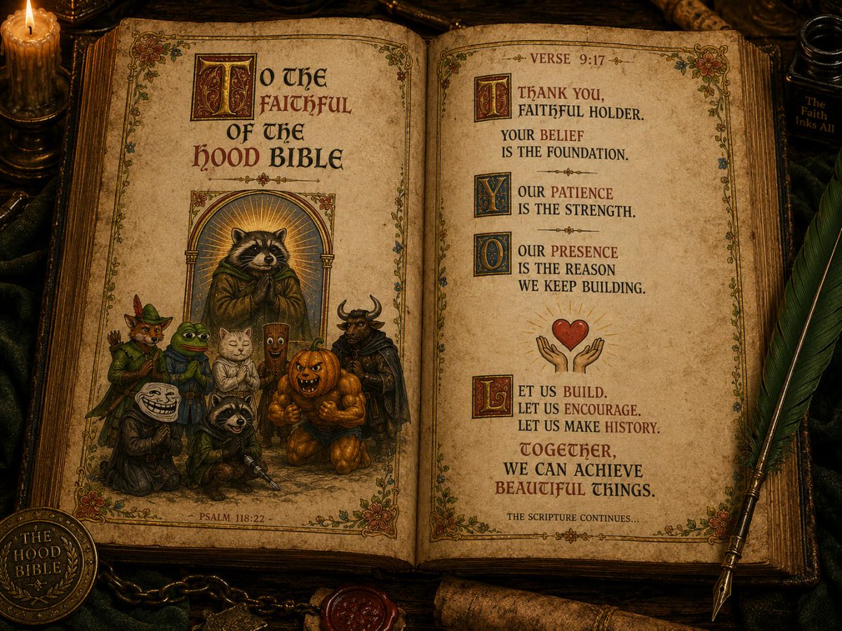 RHoodbible's tweet photo. To every holder...

Thank you for believing.

Together, we'll write chapters worth remembering.

The best is yet to come.

team $BIBLE📜 https://t.co/5qqy8rMlq3