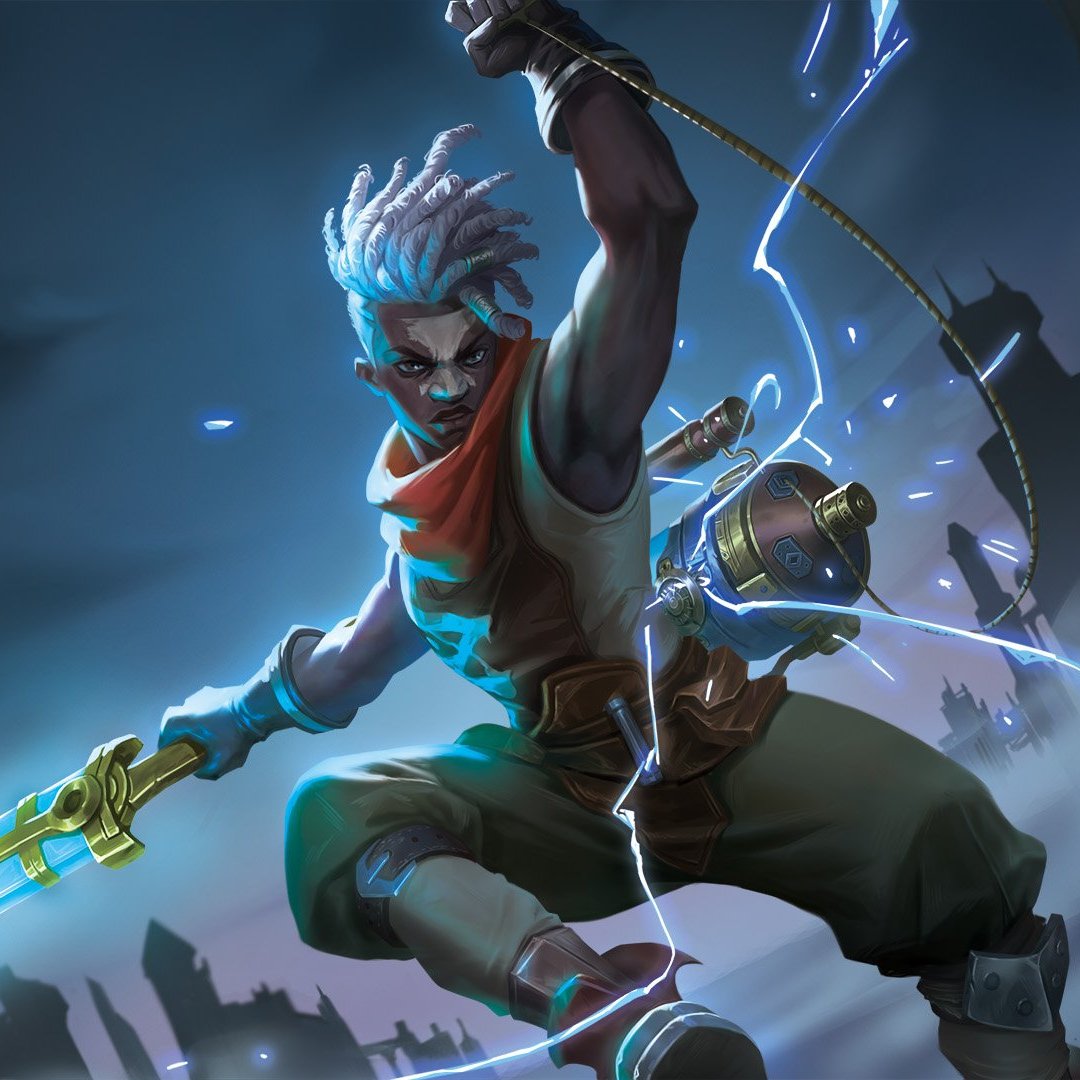 ttwisted35's tweet photo. Riftbound really wants to show off Ekko's Z-Drive but it does not want to use his outfit from S2's ending (less popular I guess)

Sure these could be before he meets Jinx but the first one is clearly inspired by the final battle vs Viktor, he even has the handclock https://t.co/hQs1d90DnU