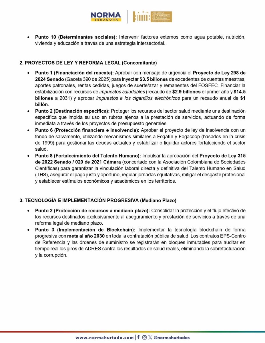 normahurtados's tweet photo. Ministra @AnaVesga_G: llegó la hora de poner fin a la larga noche oscura que vivió la salud en Colombia. Durante cuatro años advertimos, debatimos y resistimos desde el @SenadoGovCo junto a pacientes, profesionales y la academia frente al desmantelamiento del sistema.

Reconstruir lo que destruyeron será un inmenso reto, pero el país no puede esperar más. Juntos debemos recuperar lo mejor del sistema, corregir lo que nunca funcionó y devolverles a los colombianos la tranquilidad de acceder a una atención digna.

Le propongo respetuosamente este decálogo que recoge la experiencia, las propuestas y el trabajo técnico que construimos durante estos cuatro años. Ojalá sea una hoja de ruta para el nuevo equipo de rectoría, pagos y vigilancia del sector salud que usted liderará.