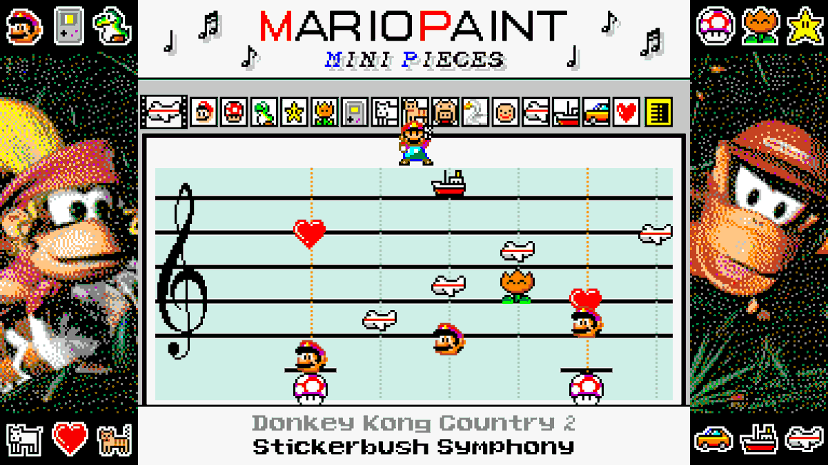 PeachToadstoolP's tweet photo. #MarioPaint Mini Pieces is coming to my YouTube channel next month! Every theme (and custom border!) will be compatible with the original software. Voting on what I cover in this music series is exclusive to Discord community members, so send a message if you need an invite! https://t.co/AT67mNHxoC