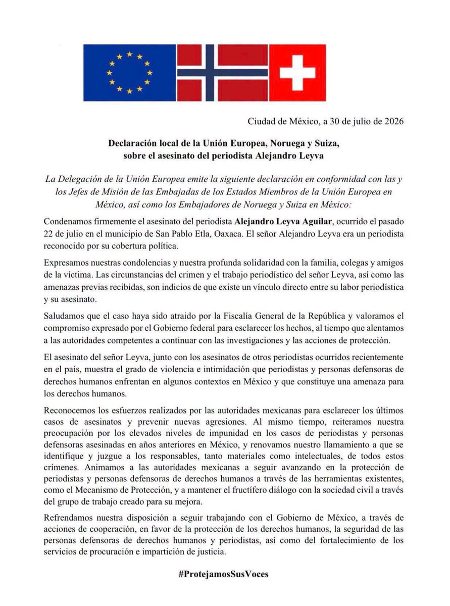 el_inge_bombita's tweet photo. Mientras Morena muestra respaldo al desgobierno de Salomón Jara, la Unión Europea, junto con Noruega y Suiza, emitieron un pronunciamiento sobre el as*s1nato de Alejandro Leyva, donde advierten que existen indicios de un vínculo entre su labor periodística y el cr1men.
#fuerajara https://t.co/HYGTqa9OZR