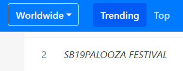 superbpaulo's tweet photo. #2 na tayo Worldwide! Isang kembot na lang kaps! Lapag lang ng lapag ng tags!

SB19PALOOZA FESTIVAL
@SB19Official #SB19
#SB19atLollapalooza https://t.co/sDYkZbtEvN