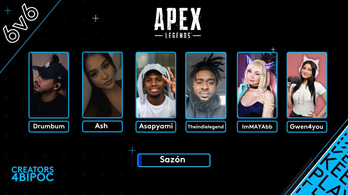 KarimCheese's tweet photo. Finals are starting now for the #Creators4BIPOC Apex Legends TDM Tourney!    

Today we have: Knocked &amp; Loaded vs. Sazón (3rd place match) then the championship match  Soul Society vs.  Nessies!🔥   

Tune in at 4pm PST | 7pm EST: https://t.co/bAQ79Ivb1l https://t.co/bJUWwzL732