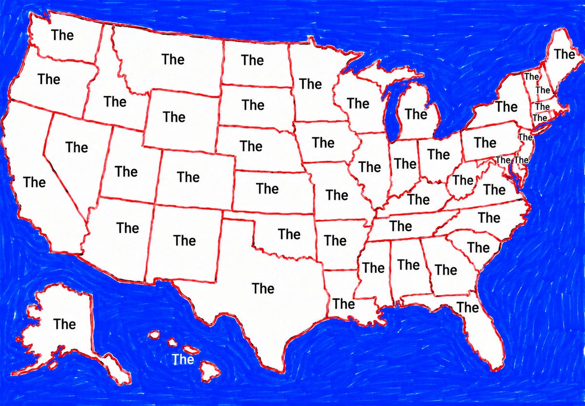TerribleMaps's tweet photo. The most-used word on every state’s Wikipedia page https://t.co/JGTfU8uxXW