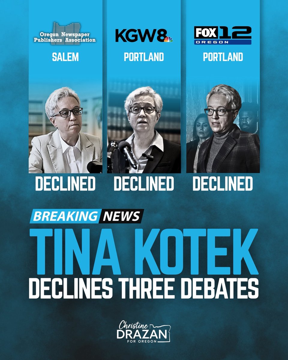 ChristineDrazan's tweet photo. .@TinaKotek has now declined three debate invitations. I’ve said yes.

You deserve to hear the governor explain why everything costs more, homelessness is up 35% and so many families are wondering if they can still afford to call Oregon home. 
https://t.co/xlZmOQCG81 https://t.co/KS8smkQiYt