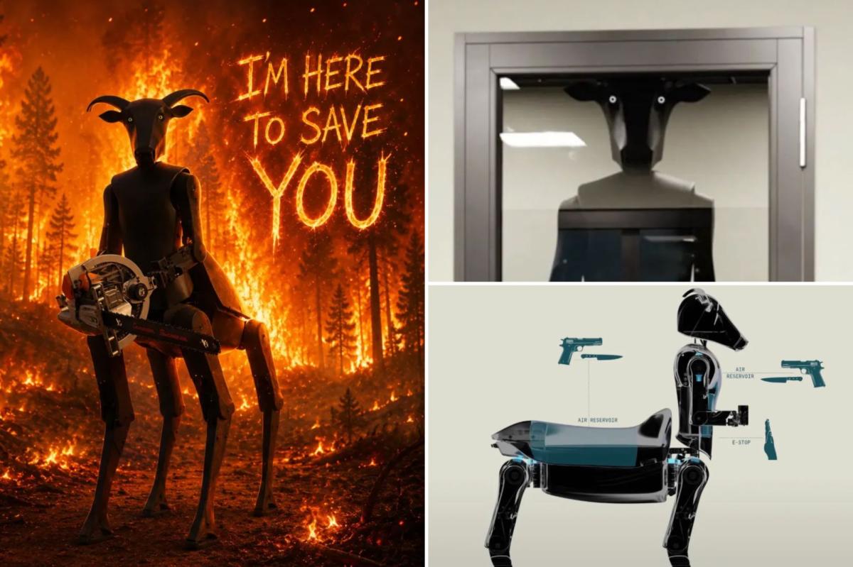 nypost's tweet photo. His hellish chainsaw-wielding 'centaur' bot sparked panic online. He says it's here to help https://t.co/X5lpfA4yqB https://t.co/uzRDt12ZjT