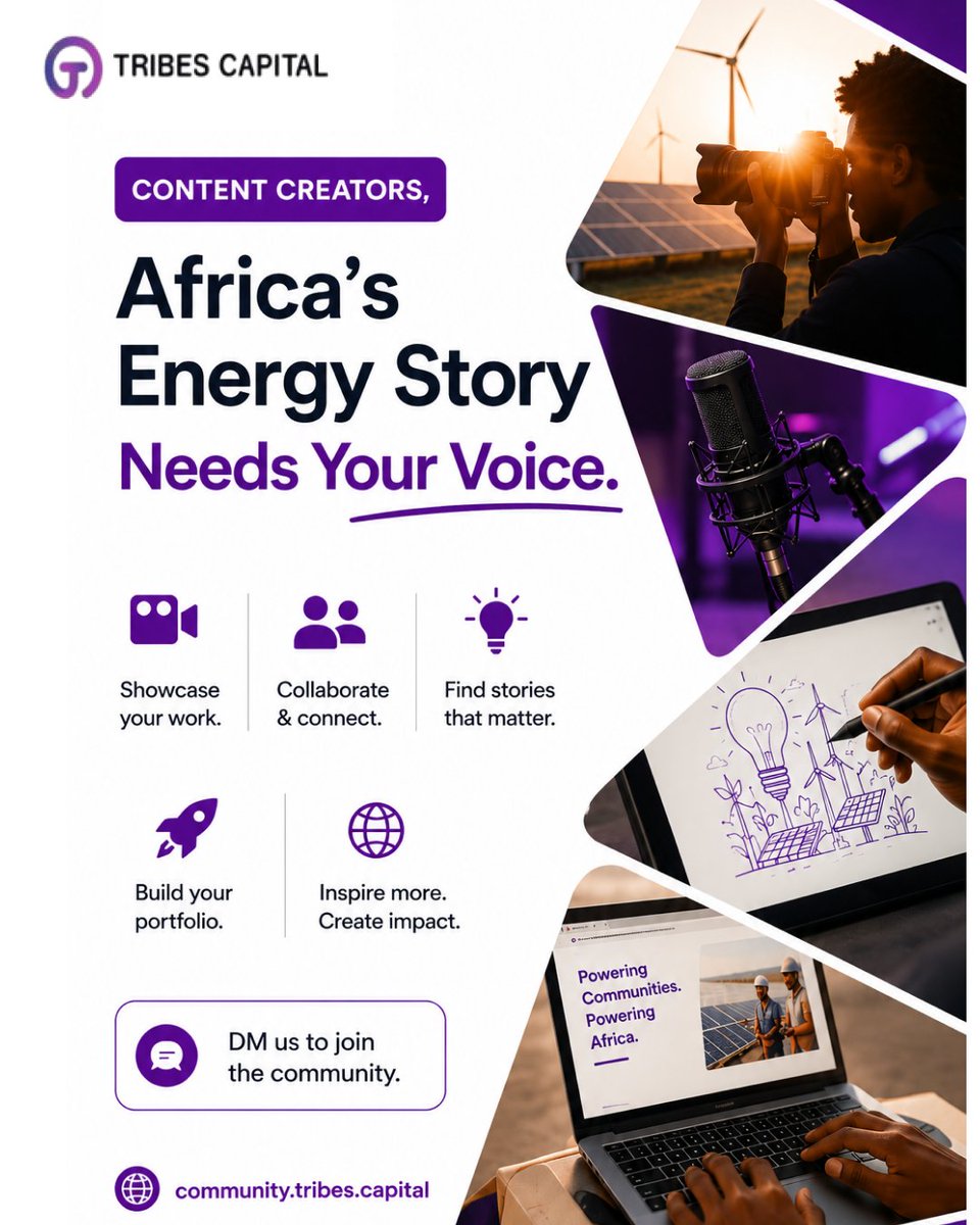 tribescapital's tweet photo. 🎥 Calling all content creators!

Let's collaborate to tell Africa's energy story. If you create videos, write, design, podcast, or create content, we'd love to work with you.

💬Comment "CREATE" or send us a DM.

🔗https://t.co/5JS4pzxeEa

#TribesCapital #ContentCreators #Energy https://t.co/n4WnNf9Yd4