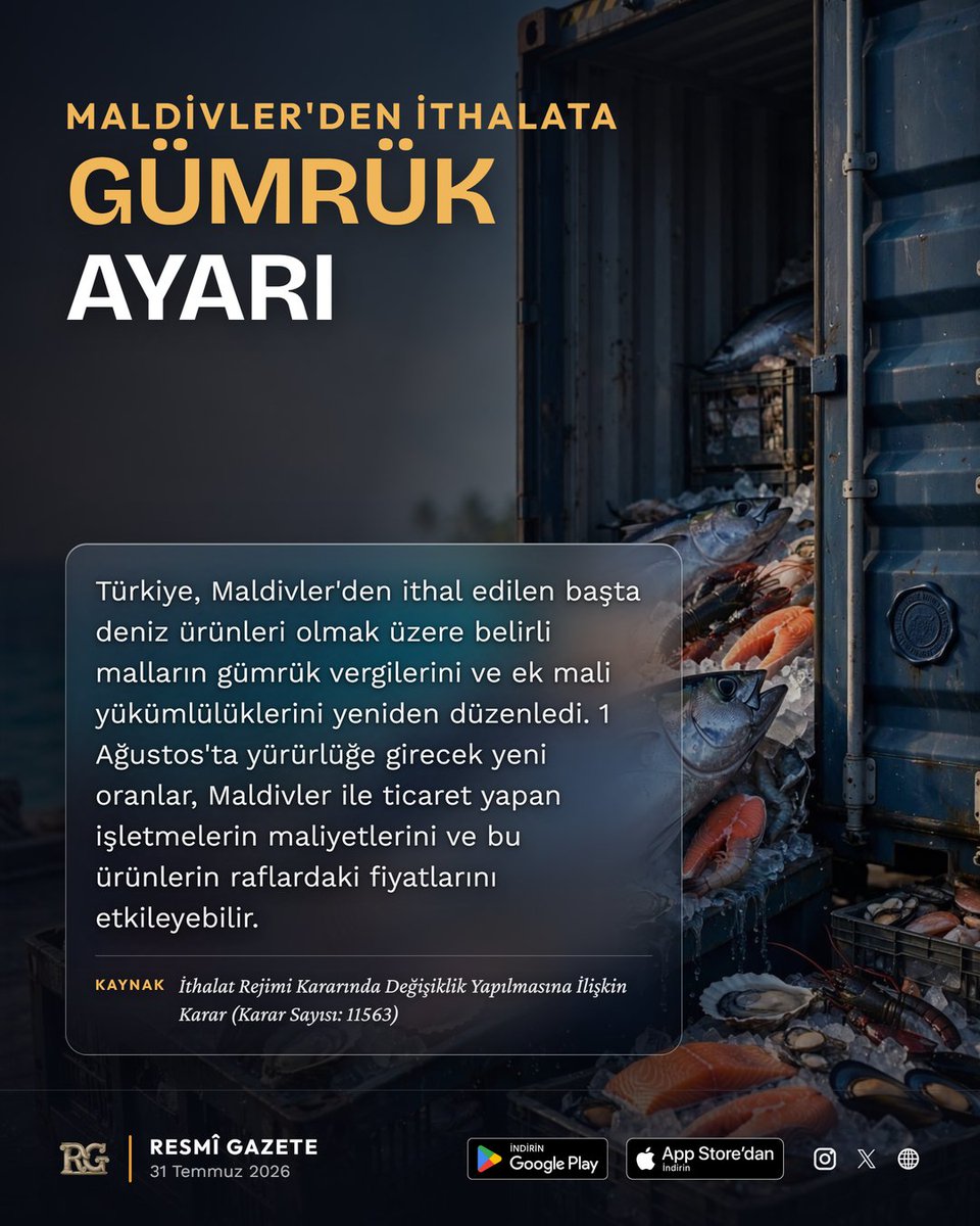 regasapp's tweet photo. MALDİVLER'DEN İTHALATA GÜMRÜK AYARI

Kaynak: İthalat Rejimi Kararında Değişiklik Yapılmasına İlişkin Karar (Karar Sayısı: 11563)

#resmigazete #hukuk #gündem #mevzuat #i̇thalatrejimi #gümrükvergisi #maldivler #ekmaliyükümlülük #ticaretpolitikası #ekonomi #gti̇p https://t.co/nWeLBpTtRD