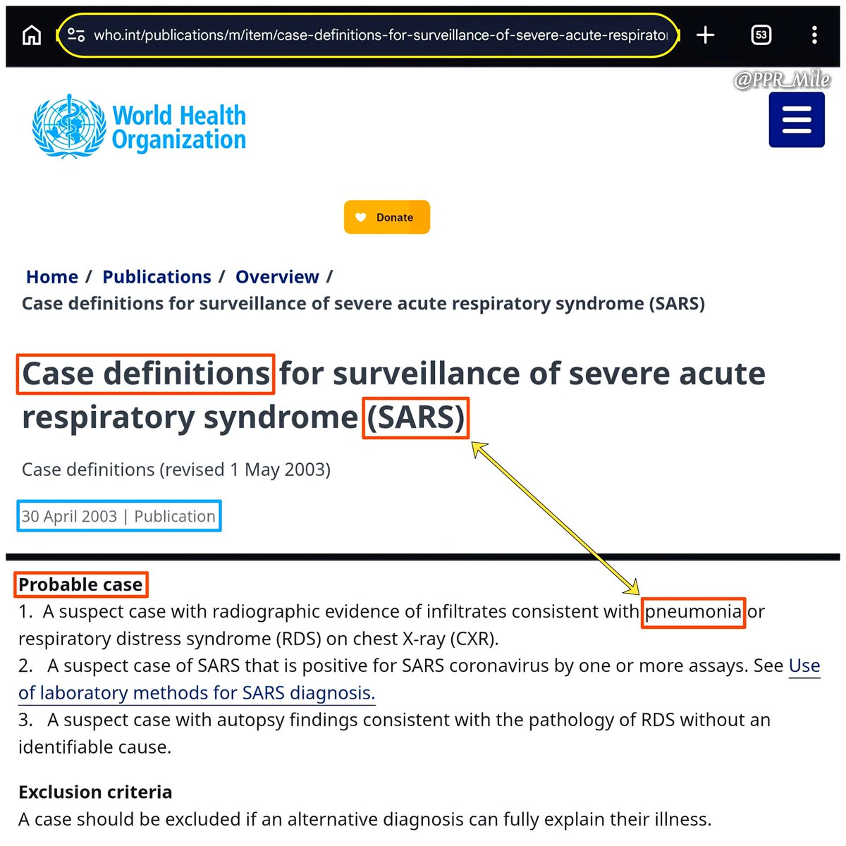 PPR_Mile's tweet photo. PNEUMONIA.

Treatable, Seasonal 2019-2020 Pneumonia with what President Trump tweeted about on 03/21/2020, Azithromycin, a versatile Macrolide Antibiotic that possesses Antiviral properties, and on the same day, during the Coronavirus Taskforce Briefing, Fauci stated about Azithromycin, "the reports may be true but they're ANECDOTAL," which is counter to a 2008 paper Fauci coauthored where all authors acknowledged no one died from the 1918-1919 seasonal influenza rather everyone died of Bacterial Pneumonia (Pre-Antibiotic Era), and concluded that our Government's highest priorities for pandemic planning were to stockpile ANTIBIOTICS to prevent, treat, and cure against any future Pneumonia Pandemics like in 2019-2020.

Where do people think the annual Influenza and Pneumonia Season went in 2019-2020?!
Especially, when local news stations across America were warning as early as September of 2019 of a severe influenza season with both A and B strains circulating simultaneously.

★ – The most common major complication of seasonal Influenza is developing deadly yet curable Pneumonia.

🚨 On 02/28/2020, then-CDC Director Dr. Robert Redfield with then-NIAD Director Dr. Anthony Fauci coauthored the below-referenced article acknowledging the 2019-2020 pandemic was, [the annual, seasonal, contagious, deadly yet curable with early and aggressive empiric Antibiotics], PNEUMONIA!

"Covid-19 — Navigating the Uncharted" | New England Journal of Medicine
• Dr. Anthony S. Fauci & Dr. Robert Redfield
– Published February 28, 2020
★ Source: - (3rd paragraph)
https://t.co/KwPSCdcwgU

➡️🚨☆ "On the basis of a case definition requiring a diagnosis of PNEUMONIA," ☆🚨⬅️

➡️🚨 ☆ "If one assumes that the number of asymptomatic or minimally symptomatic cases is several times as high as the number of reported cases, the case fatality rate may be considerably less than 1%." ☆🚨⬅️

➡️🚨☆ "This suggests that the overall clinical consequences of Covid-19 may ultimately be more akin to those of a severe seasonal influenza (which has a case fatality rate of approximately 0.1%) or a pandemic influenza (similar to those in 1957 and 1968) rather than a disease similar to SARS or MERS, which have had case fatality rates of 9 to 10% and 36%, respectively.²" ☆🚨⬅️

– Viral (Atypical) Pneumonia frequently develops into deadly Bacterial (Typical) Pneumonia.

– Delaying Antibiotic treatment of a Pneumonia diagnosis by even hours often increases the risk of mortality significantly.

– Early and aggressive empiric Antibiotic treatment prevents, treats, and cures Pneumonia.
————————————————————
— Logical Deduction —

IF SARS-CoV-1 was a case definition of Pneumonia,...
THEN SARS-CoV-2 was a case definition of Pneumonia, [as initially reported by Chinese Hospitals.]

04/30/2003 SARS case definition by the WHO, the rebranding of the 2002-2003 Seasonal Pneumonia into SARS.

"Case definitions for surveillance of severe acute respiratory syndrome (SARS)"
– Case definitions 
- Revised: 1 May 2003
- Published: 30 April 2003

➡️🚨  "Probable case
1.  A suspect case with radiographic evidence of infiltrates consistent with pneumonia or respiratory distress syndrome (RDS) on chest X-ray (CXR)."

➡️🚨  "¹  The surveillance period begins on 1 November 2002 to capture cases of atypical pneumonia in China now recognized as SARS. International transmission of SARS was first reported in March 2003 for cases with onset in February 2003."

WHO Team
WHO Headquarters (HQ) OLD

—  Source:
https://t.co/qgFpVDyT12