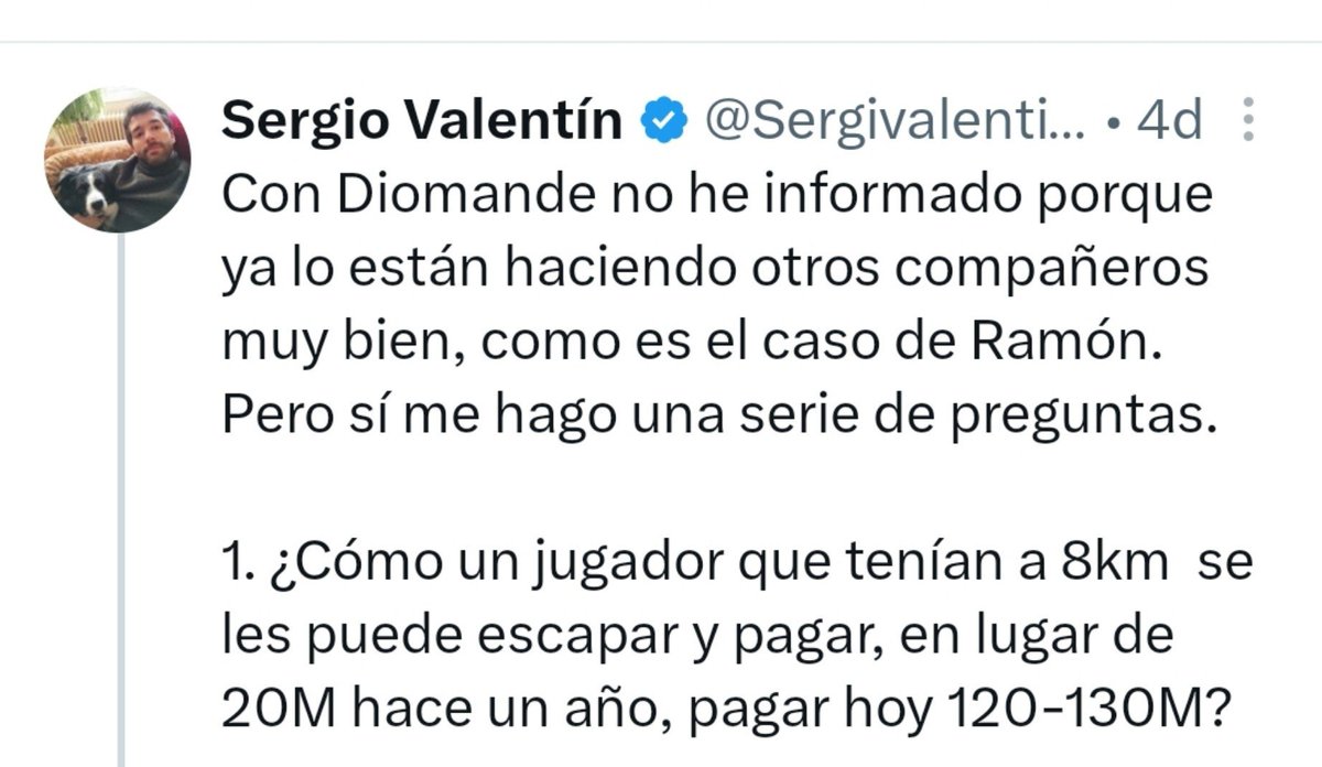 RichardDees's tweet photo. @Sergivalentin_ Espí todavía no es...
25 partidos en primera...
...
Pero cómo se te pudo escapar Diomande si estaba a ocho kilómetros... (y había jugado menos partidos que Espí).
 
NUNCA PERDÉIS. https://t.co/f510dfpbgy
