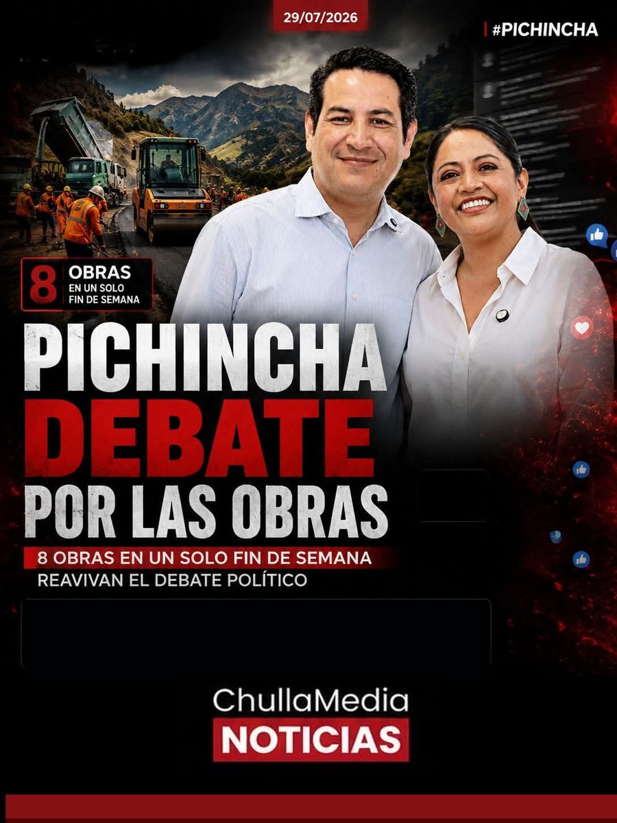 Chm_oficial's tweet photo. 🚨 Pichincha en debate. Ocho obras entregadas en un fin de semana reavivan la discusión sobre gestión pública y coordinación entre autoridades. ¿Qué opinas? @PaolaPabonC @pabelml @AlexTonello5  #Pichincha #Quito https://t.co/OukFESXmLm