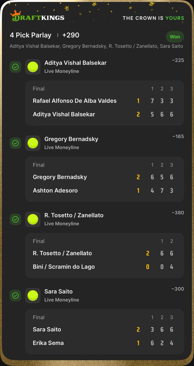 TheQHQ's tweet photo. Is tennis the move? 🤔🎾

Started betting live tennis this week…

3-0 Record
+14 Units

Way too early to crown it, but the live markets have been treating me well.

Anyone else betting live tennis, or am I just running hot? 👀

#SportsBetting #BettingTwitter #Tennis #ATP #WTA https://t.co/8f4W9gCScN