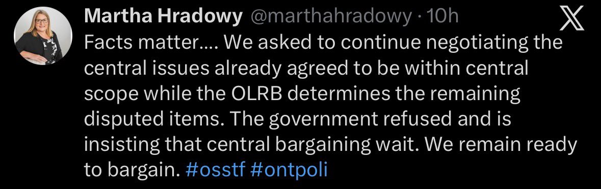 MrDaveGeroux's tweet photo. @TinaYazdani OSSTF says they offered to begin bargaining the items that are NOT in dispute, while waiting for the ORLB ruling, but the government wouldn’t agree to do that. For someone confident that 90 days is enough to get a deal, @PaulCalandra sure is wasting a lot of those days. https://t.co/YV3Htf7BzO