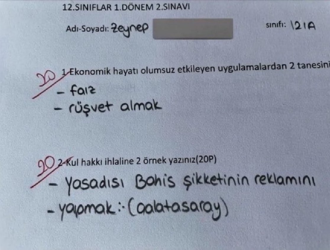 334FENER's tweet photo. Bir öğrencinin sınavda verdiği cevaplar gündem oldu https://t.co/v1gKes1WMv