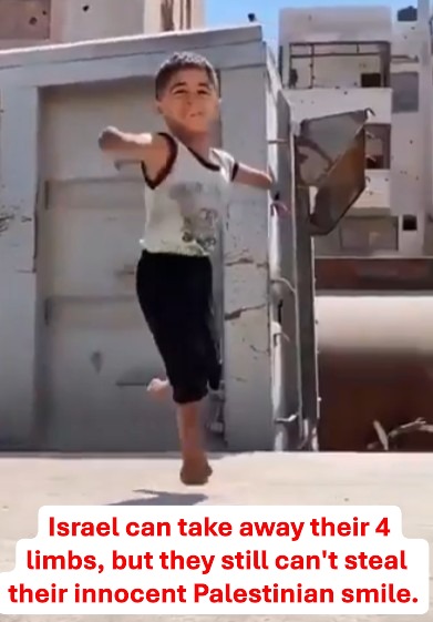 FreeUSfromZOWGG's tweet photo. @TheDibsterX Free Palestine and free America from lord Zion and his inglorious, filthy Ashke Nazi tribe. 

Humanity will prevail because this Palestinian child can still smile. The world will defeat evil Zion. It has no choice but to defeat this evil that's taken hold. https://t.co/627H0kehIK