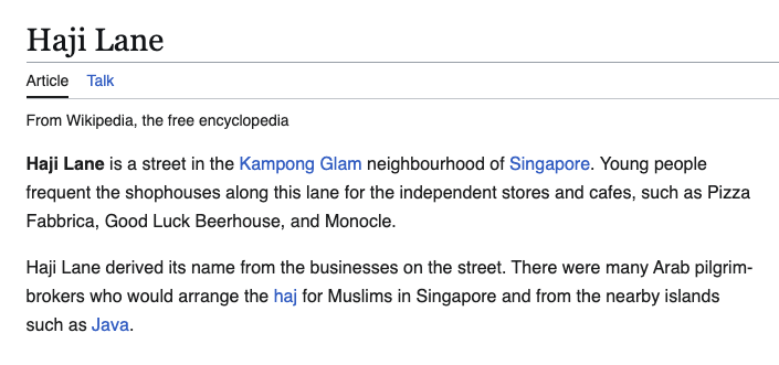 wilsonyimby's tweet photo. Yes Haji Lane is called Haji Lane because of this.

For over a century those shophouses lodged haj pilgrims waiting for their ship to Jeddah. 

Arab brokers on the lane arranged the passage. Some pilgrims hawked nearby just to afford the final leg.

Bussorah Street next door was literally called Kampong Kaji, Pilgrim Village. 

Up to 10,000 pilgrims staged in Singapore a year, and Arab Street held the traders serving them.

Today's hipster lane was once the departure lounge to Mecca.