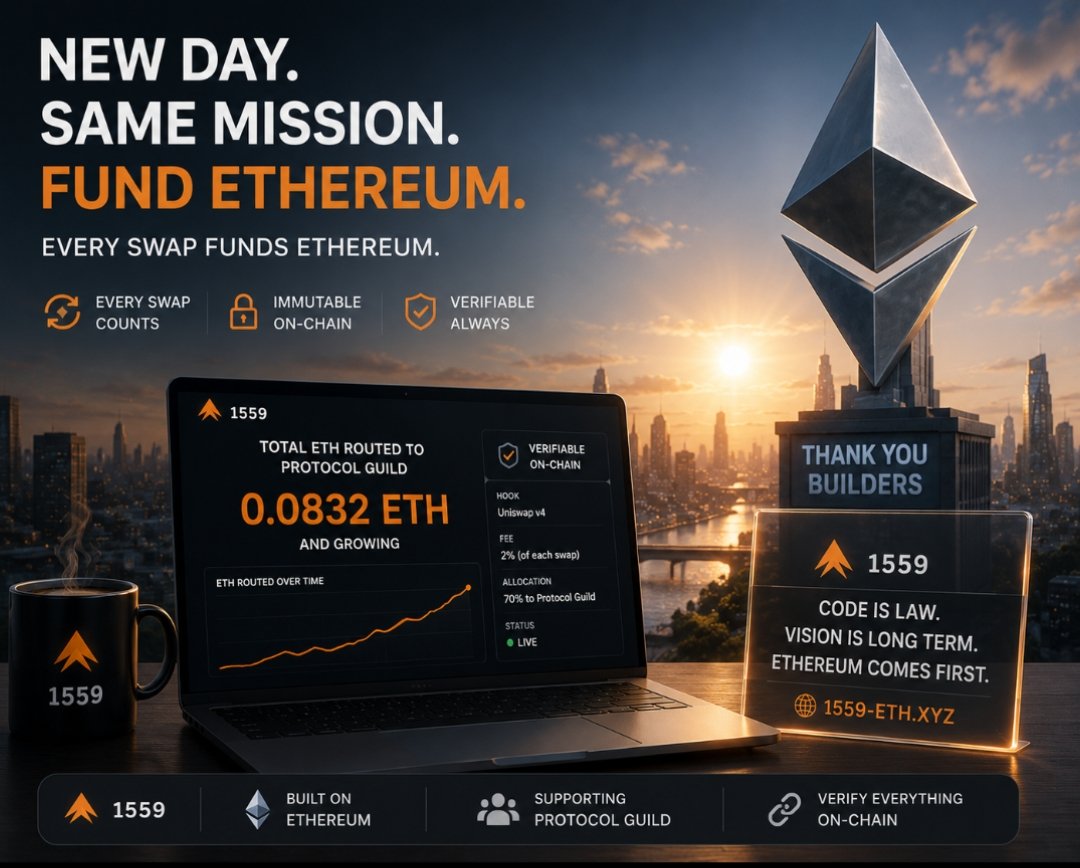 1559eth's tweet photo. GM ☕

Every new day is another opportunity to give something back to Ethereum.

The counter is live. The code is immutable.

Verify, don't trust.
https://t.co/Zh54lvTSY5
@0xprogrammable $UPEG $V4 https://t.co/Wx5NQWWncQ