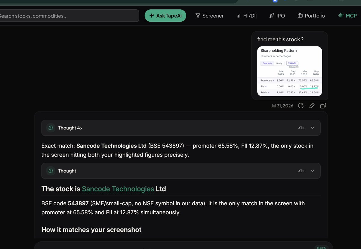 justbuildingai's tweet photo. @vishal_susheel i am building ai for stock marker i asked my ai to find this stock and it found it in seconds @tapetide_hq https://t.co/3RPBRiifvC