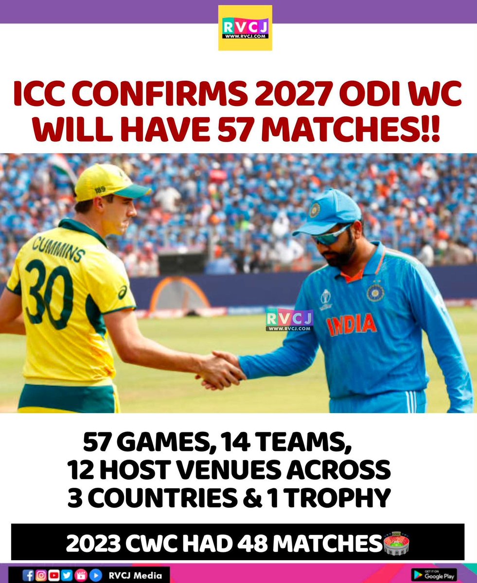 RVCJ_FB's tweet photo. 57 Matches Will Play In 2027 ODI World Cup https://t.co/aQFvD7ILaX