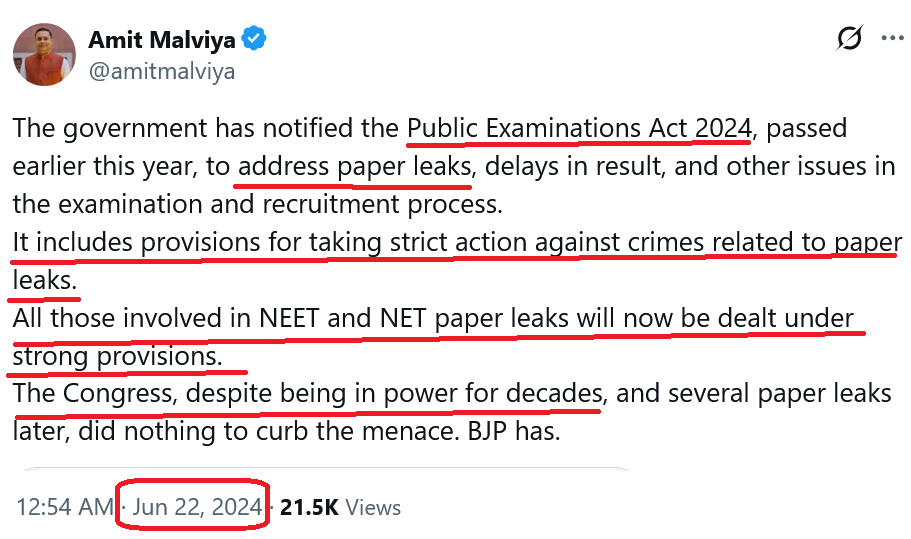 neorevolt's tweet photo. Congress did nothing to curb Paper Leaks, while Modiji curbs it every alternate year. He passed a bill in 2024 to curb paper leaks &amp; now again passed a bill in 2026

Let's hope Modiji passes a bill to curb paper leaks in 2028 also https://t.co/fh5LYeVagw