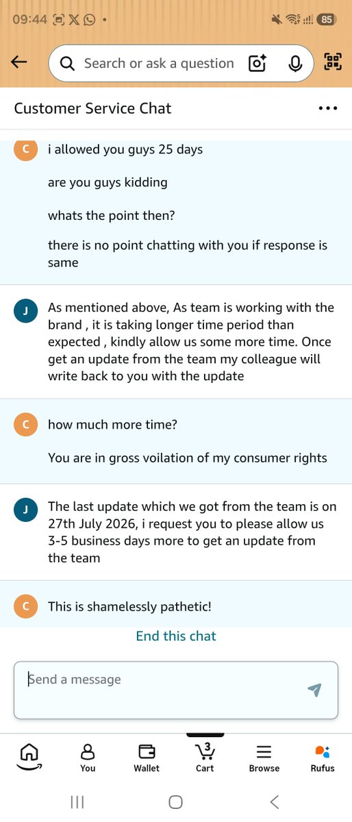 coolkantur's tweet photo. @AmazonHelp Had a chat. Great advancement. Now from waiting for 2 days they are telling wait for 5 days! Pathetic response. Closed chat with a rude statement.@EthosReviews @jagograhakjago @BandBajaateRaho @consumersindia @consumerforum_ @consumerforum @consumer_forum_ https://t.co/RvaHrI0qtS