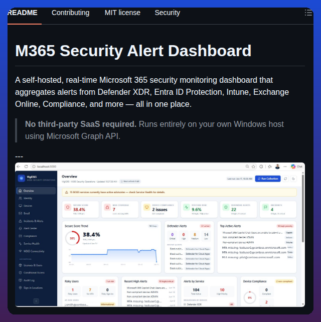 제3자 SaaS 없이 Graph API를 사용하여 Defender XDR, Entra ID, Intune의 경고를 통합하는 셀프 호스팅 대표 이미지