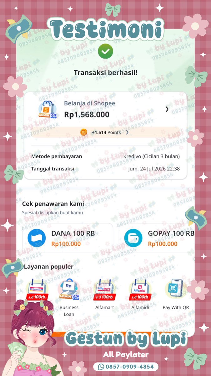 schaeul's tweet photo. 🧺🌷 siang 

gestun open @ lthfiafbr spaylater indodana blibli kredivo cc akulaku gopaylater honest atome tiketcom traveloka dll. 

💯 trusted, fast on wa 
#zonauang https://t.co/AGBZK64c0l