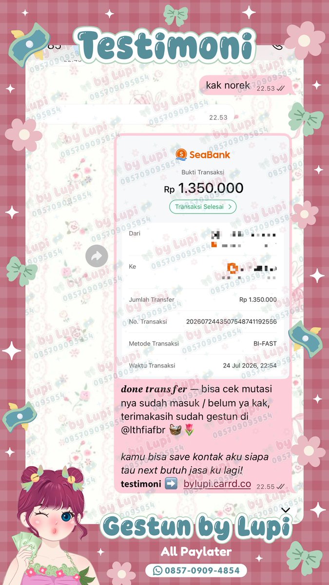 schaeul's tweet photo. 🧺🌷 siang 

gestun open @ lthfiafbr spaylater indodana blibli kredivo cc akulaku gopaylater honest atome tiketcom traveloka dll. 

💯 trusted, fast on wa 
#zonauang https://t.co/AGBZK64c0l