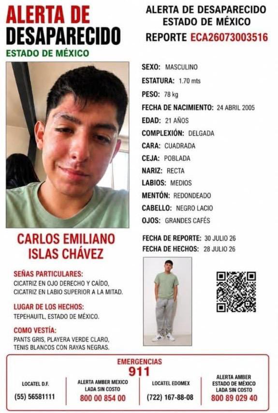 c4jimenez's tweet photo. SE PIDE AYUDA
Para localizar a Carlos Emiliano Islas Chávez 
Desapareció el 28 de julio en @Ecatepec @Edomex 
Sus familia y sus amigos lo buscan.
Si tiene algún dato avise a @FiscaliaCDMX @FiscaliaEdomex @SS_Edomex @SSC_CDMX o mande MD. https://t.co/2pI7pzYTlj