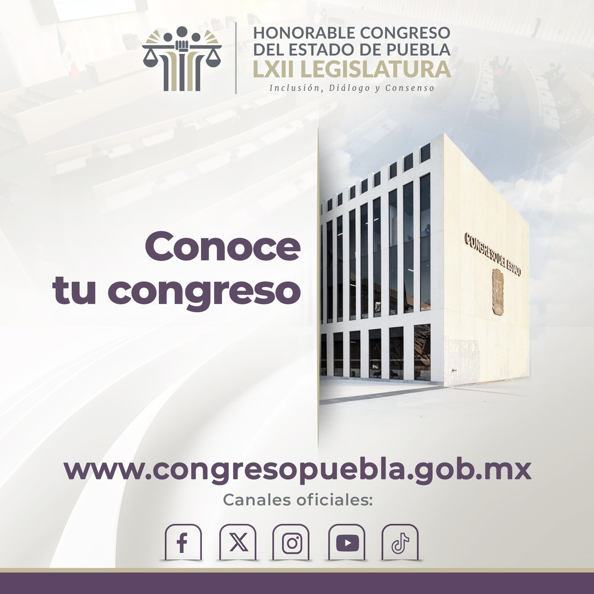 DiariodePuebla's tweet photo. 🏛️ Tu @CongresoPue cerca de ti. ✨

Conoce todas las actividades que la LXII Legislatura realiza a través de su página oficial. 👩🏻‍💼👨🏻‍💼 

🌐 VISITA: https://t.co/9Aal38vc8N 

#Puebla #Leyes #Diputados #Diputadas https://t.co/oFqenP5RSa