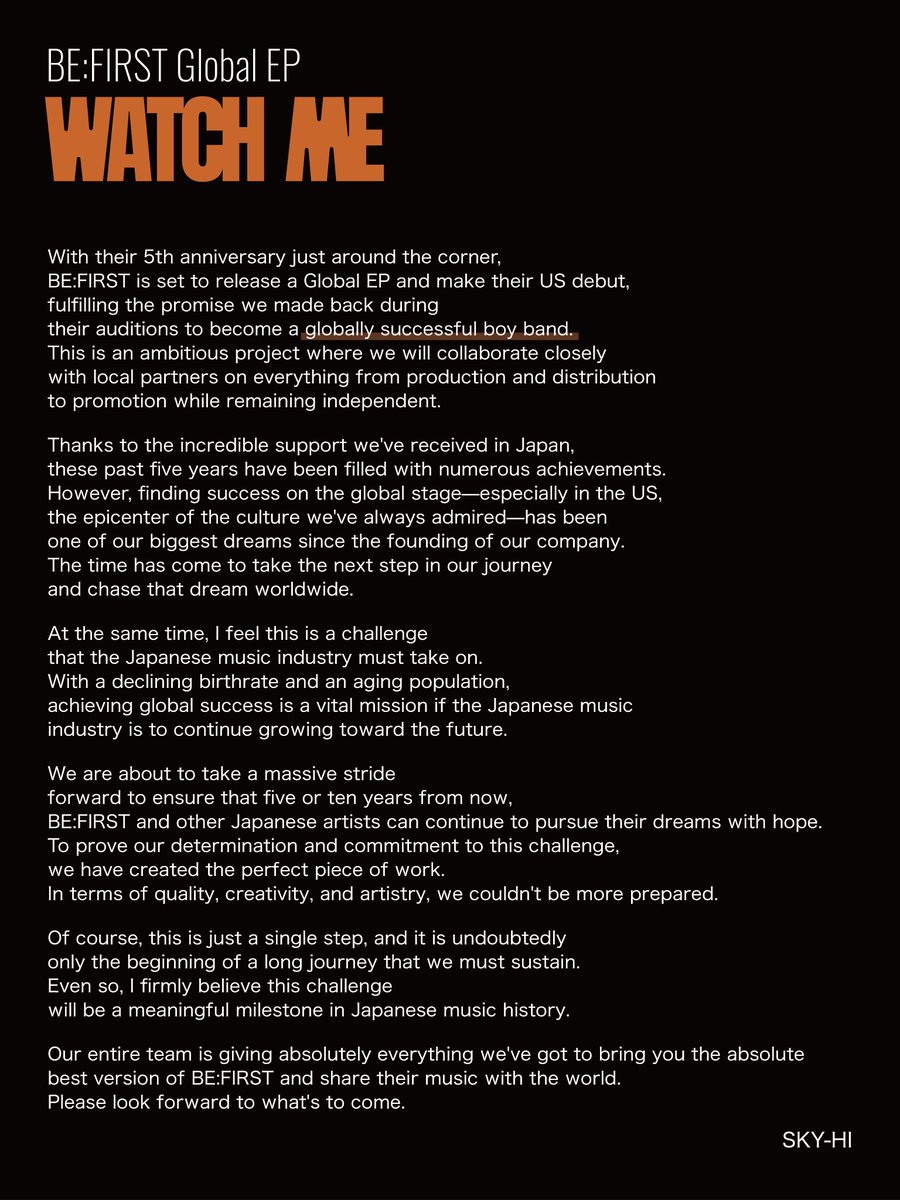 BEFIRSTofficial's tweet photo. 2026.09.18
Global EP ”WATCH ME"

SKY-HI’s Message

https://t.co/DEBw1yvihg

#SKYHI @SkyHidaka 
#BE_WATCHME
#BEFIRST #BEFIR5T https://t.co/2br5UJIQFP