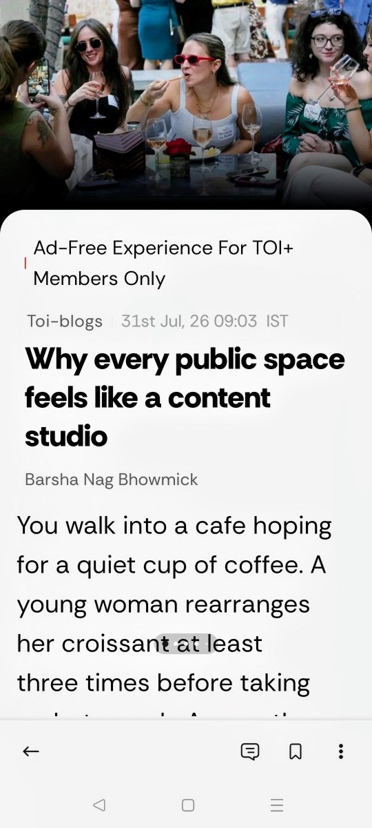 barshanag's tweet photo. Today in The Times of India Opinion.

We live in a world where cafés, airports, beaches, museums and even temple visits increasingly double up as content studios.

@timesofindia @barshanag 

https://t.co/pHgw5gaoQk https://t.co/4O5UsEVfQ7