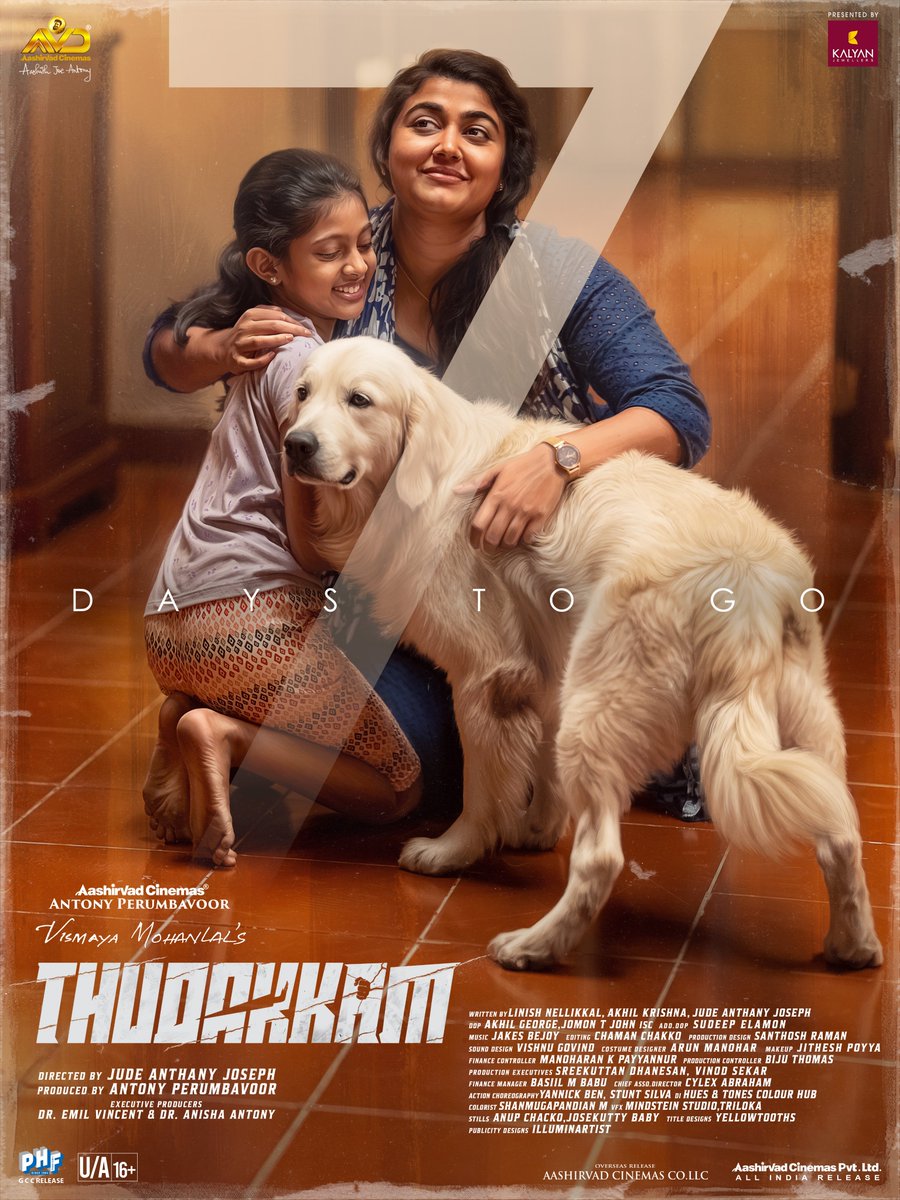 Mohanlal's tweet photo. 7 Days to Go!

#Thudakkam In theatres worldwide on August 7.

#JudeAnthanyJoseph @vismayamohanlal #AashishJoeAntony @antonypbvr @aashirvadcine
@apifilms https://t.co/W2BhcEyruG