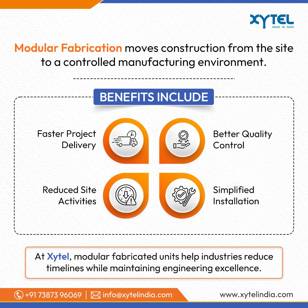 XytelIndia's tweet photo. Build off-site. Perform on-site.

Modular fabrication helps improve quality, reduce installation time, and accelerate industrial project delivery.

#ModularFabrication #Engineering #IndustrialProjects #XytelIndia https://t.co/p6dC5oDgeP
