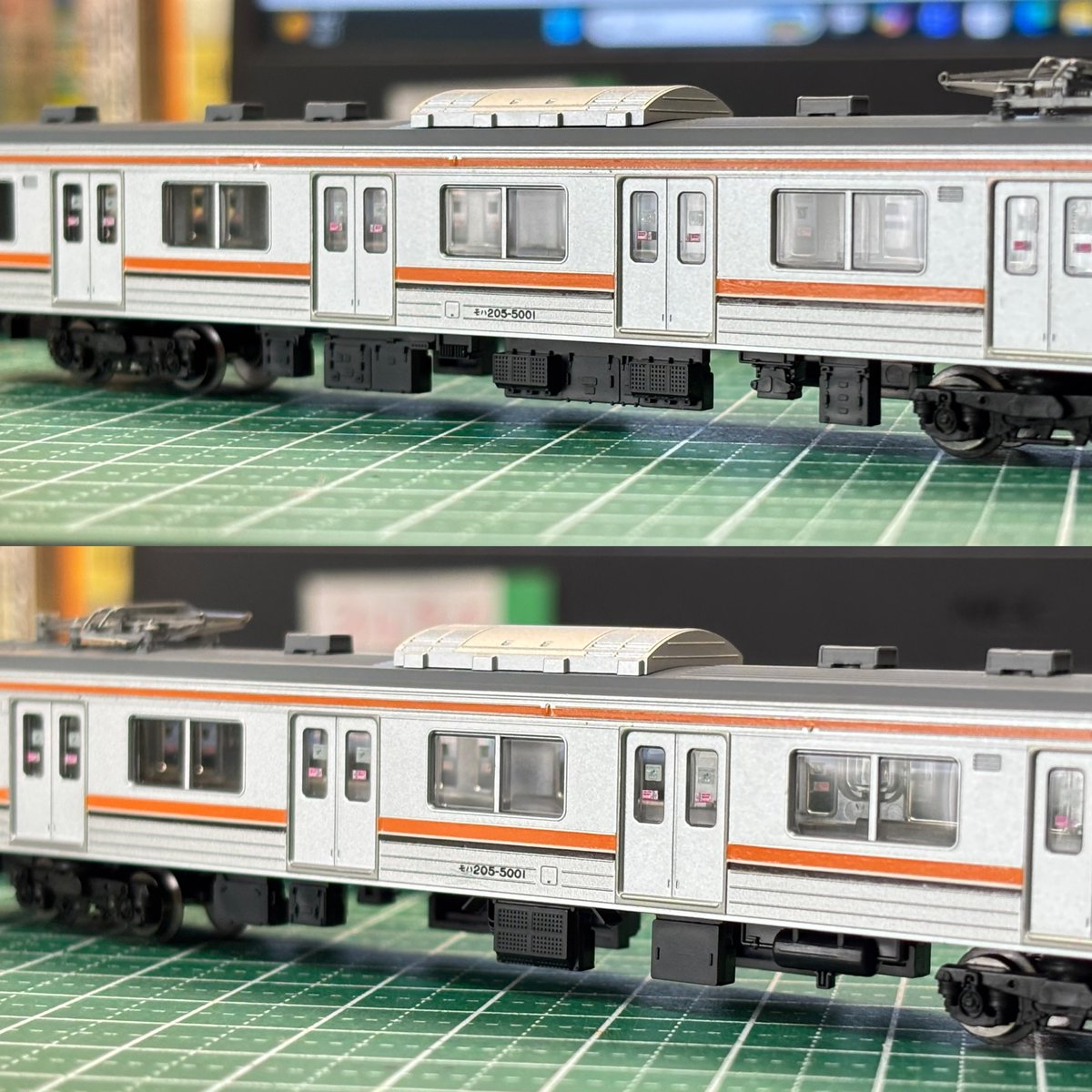 Chuo201_0525's tweet photo. TOMIXの205系を使用して武蔵野線の大窓車、M1編成が完成！

M51編成の制作の為に総武線セットを購入し中間2両を摘出、余った8両で何か作れないかと考えた結果、VVVF化すれば武蔵野線もう1本作れるやんと言う事でM1編成を作成。

モハ205のVVVFはグリーンマックスの物を使用しています。 https://t.co/NojMmVekIS