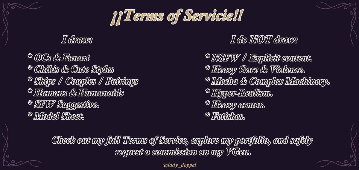 lady_doppel's tweet photo. 📢 ¡Vgen Commission Open! 🎨✨

Hey guys! I spend some time fixing and updating my commission sheet to make everything clearer.
#vgen #vgencomm #commission #commissionopen #opencommission #artcommission #vgenartist #digitalart

https://t.co/juVjvMlktW https://t.co/ZiaYVwxty2