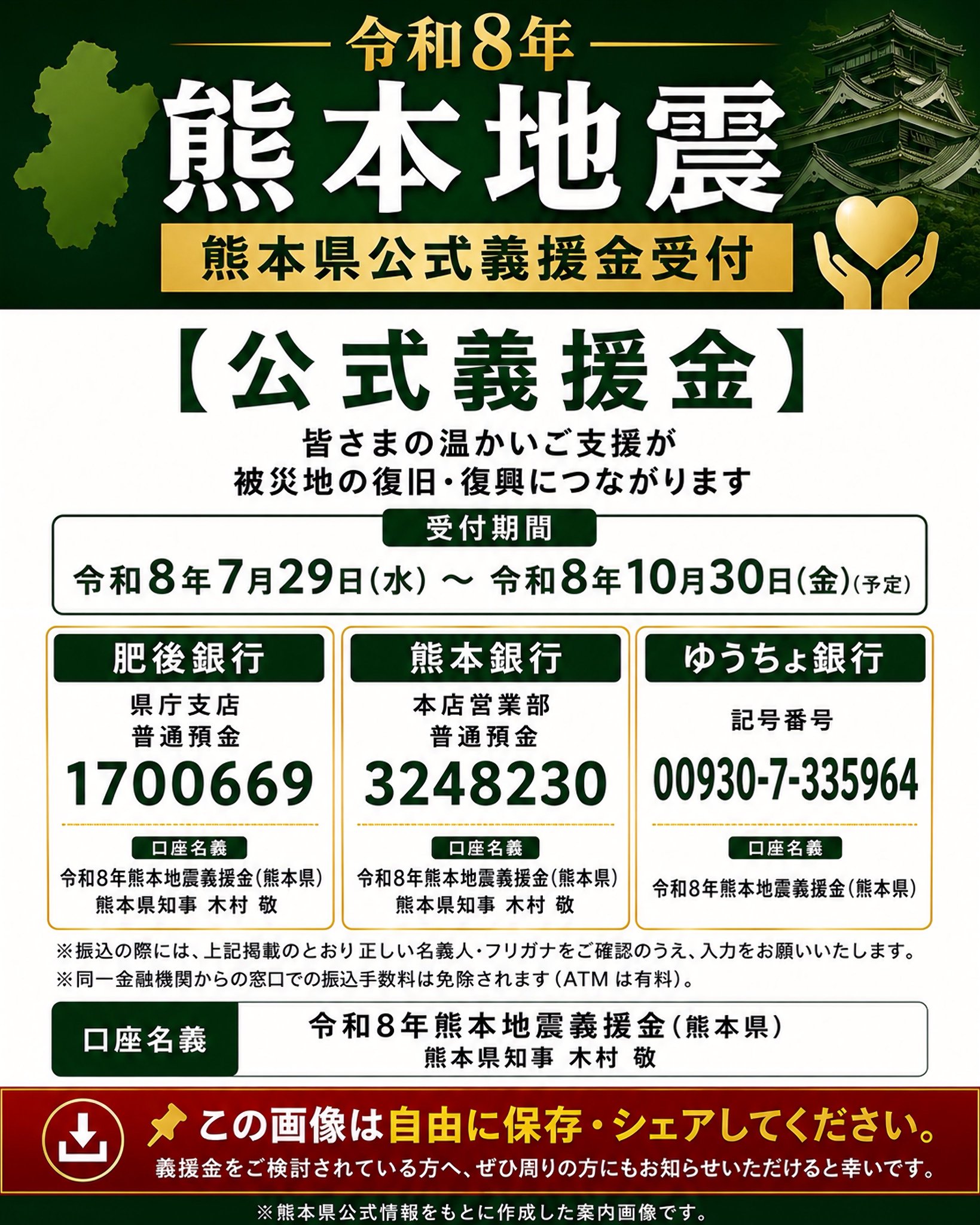平原こうや auf X: „【熊本県公式義援金口座が拡充されました】 この
