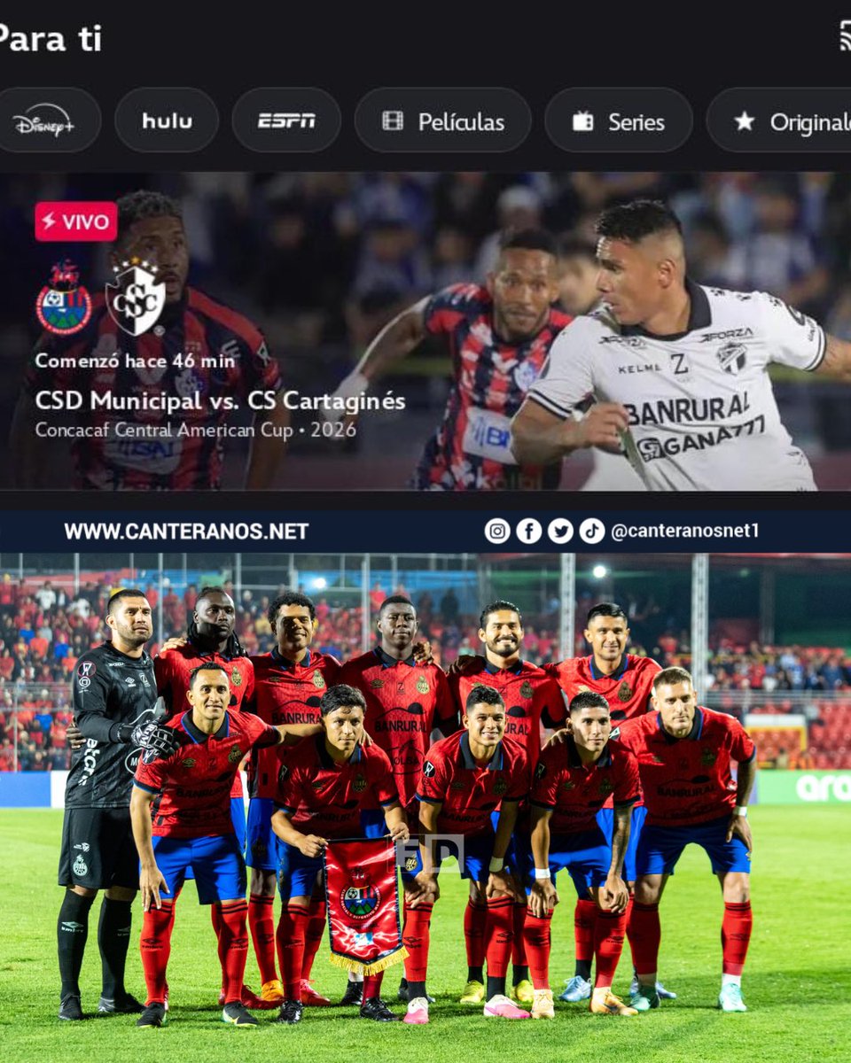 canteranosnet1's tweet photo. ¿Y esto? 🤔 La plataforma de Disney Plus utiliza a Andrés Lezcano en aquel Comunicaciones vs Cartaginés como portada para el partido de MUNICIPAL. 🫨

#VamosRojos #VamosCremas #LigaGT #CopaCentroamericana https://t.co/aYn6LkEo6t