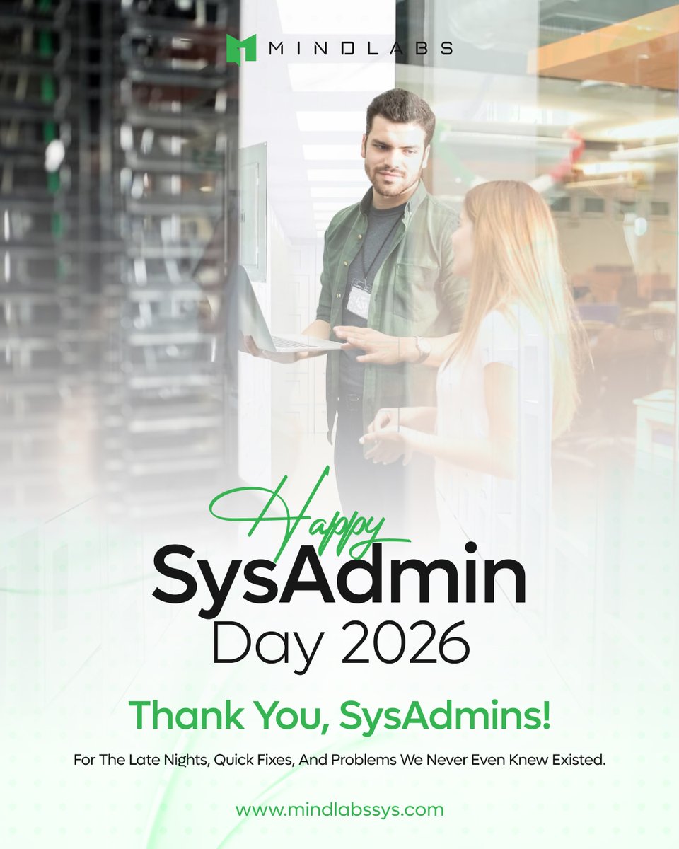 mindLabssystems's tweet photo. To our SysAdmins - thank you for the late nights, quick fixes, and problems we never even knew existed. Happy SysAdmin Day! 🙌
🌐https://t.co/z3CwXiw3Xv

#SysAdminDay #TeamMindlabs #ThankYou #ITHeroes #MindLabs https://t.co/gXhqtKP6Kb