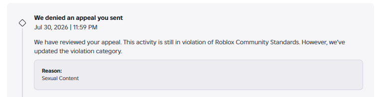 snagfrr's tweet photo. Me, along with hundreds of others had been falsely terminated on roblox for “Harmful Content/Behavior” due to owning an outfit idea related game. Its assumed that the AI moderation is responsible for all of the action  being taken on accounts.. @Roblox please help. https://t.co/tTHQHo9Mjq