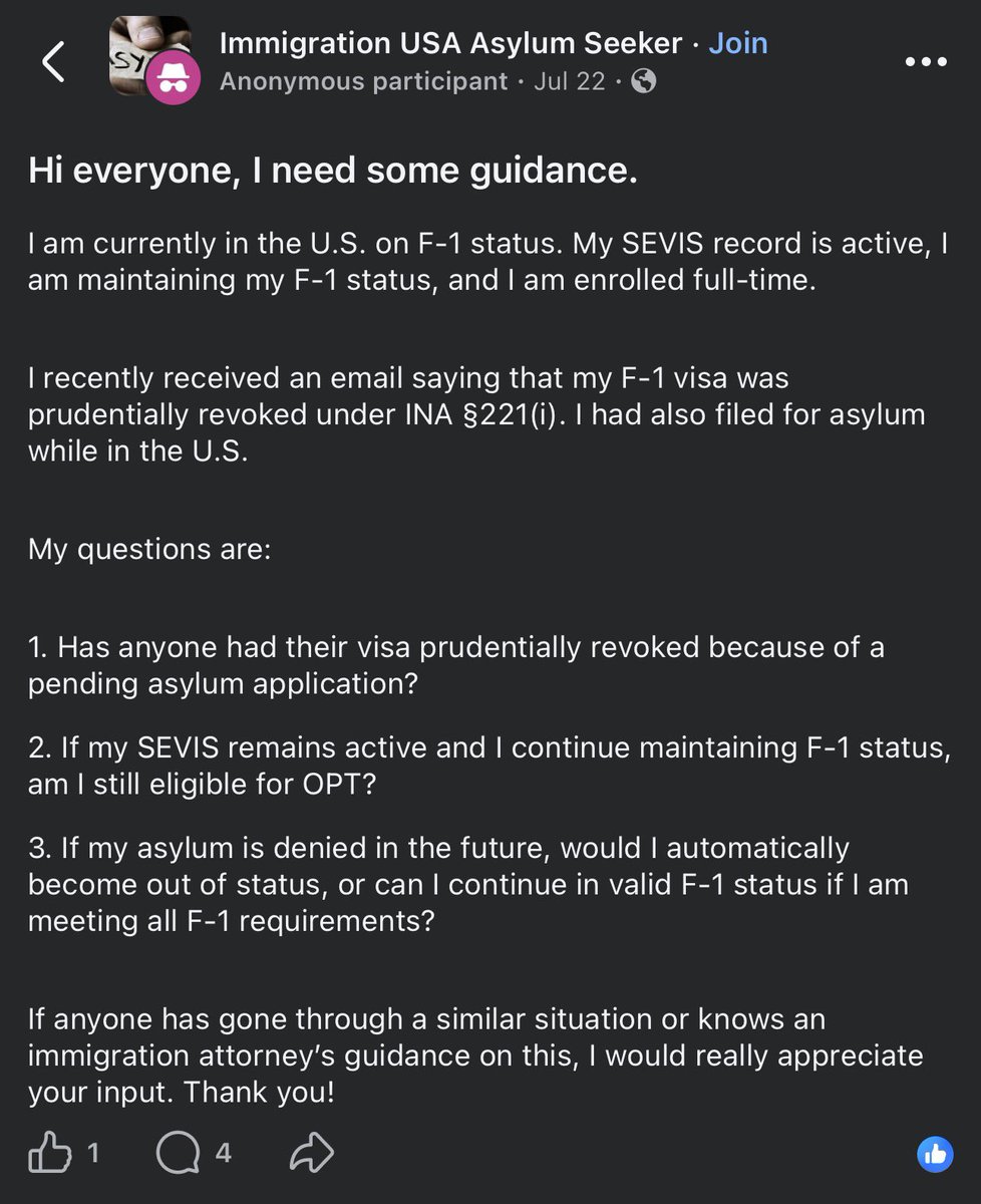 WeaponAutism's tweet photo. Did your F1 get revoked for breaking the law in the US? 

Apply for asylum. 

Apparently that’s the next step. https://t.co/zpbpFzsHGp
