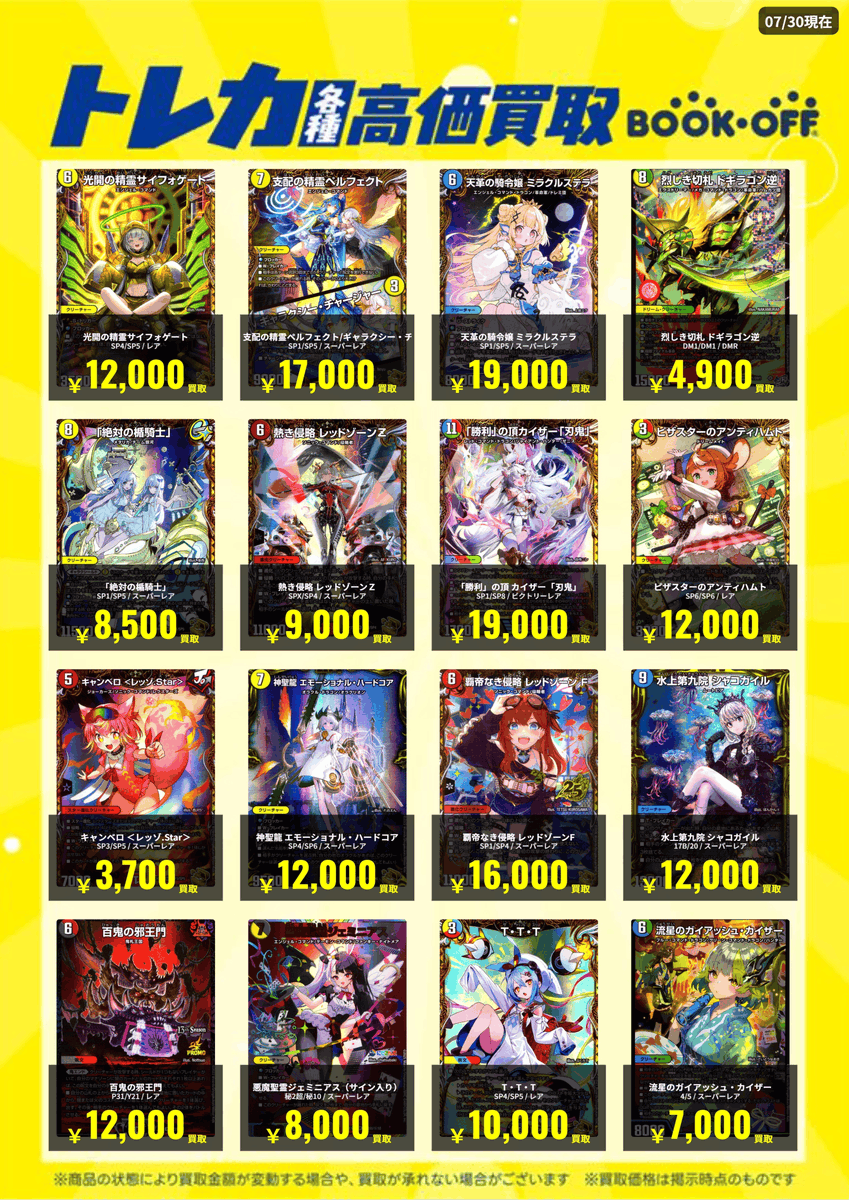 BO_chishima's tweet photo. #デュエマ 買取情報
（7/31更新）

✅光開の精霊サイフォゲート（SP4/SP5/レア）
￥1⃣2⃣0⃣0⃣0⃣買取✨

✅キャンベロ＜レッゾ.Star＞（SP3/SP5/SR）
￥3⃣7⃣0⃣0⃣買取✨

お売りいただけるカードがございましたら、ぜひ当店までお越しください👍

#デュエルマスターズ #トレカ https://t.co/Rukr9soQKZ