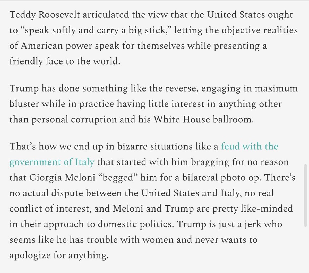 mattyglesias's tweet photo. Trump’s “act like a blustering jerk” doctrine has successfully persuaded most of the world to prefer China to the United States of America.

https://t.co/Cff9omxwxy https://t.co/tUqHYDDS0X